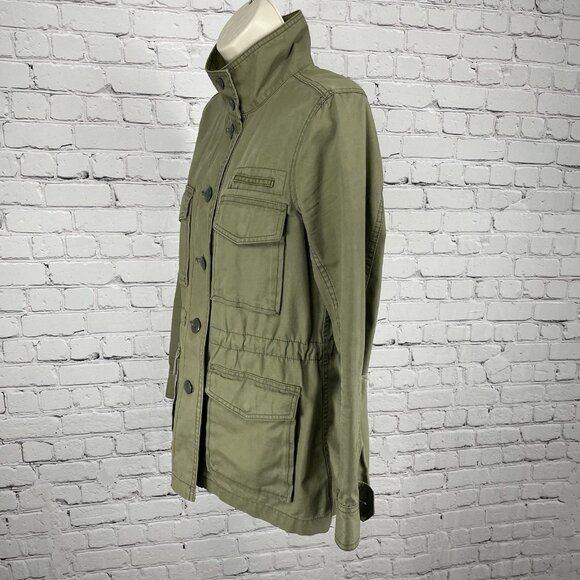 Madewell Green Cotton Button Up Army Jacket Collar Snap Pockets Size Small S - Picture 12 of 16